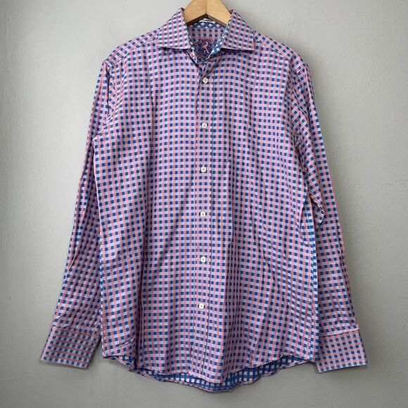 Bugatchi Size Small Shaped Fit Gingham Preppy Button Down Dress Shirt Unisex - Picture 1 of 8